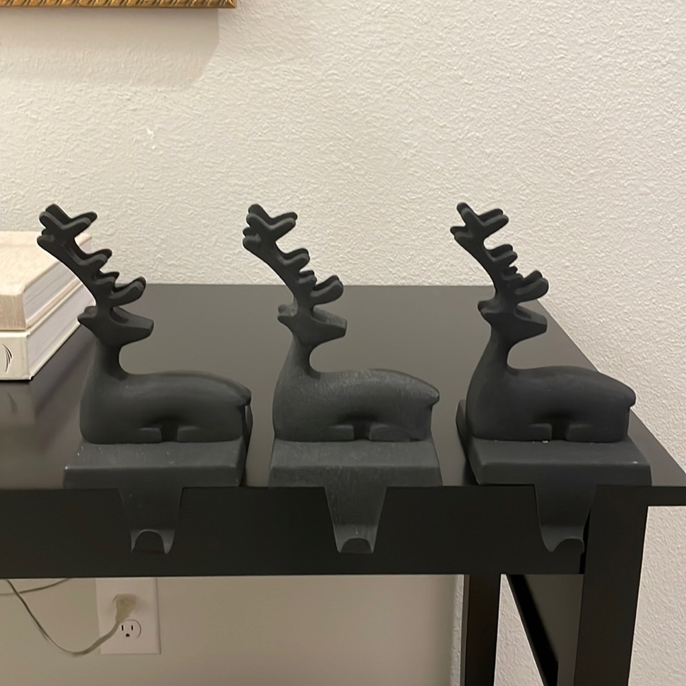 Crate&Barrel Black Iron Metal Reindeer Stocking Holders (Bundle of 3!)